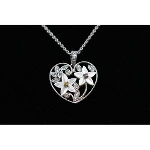 Heart Shaped Pendant with Pearl Flowers/Zircon/Amethyst/Citrine Stones